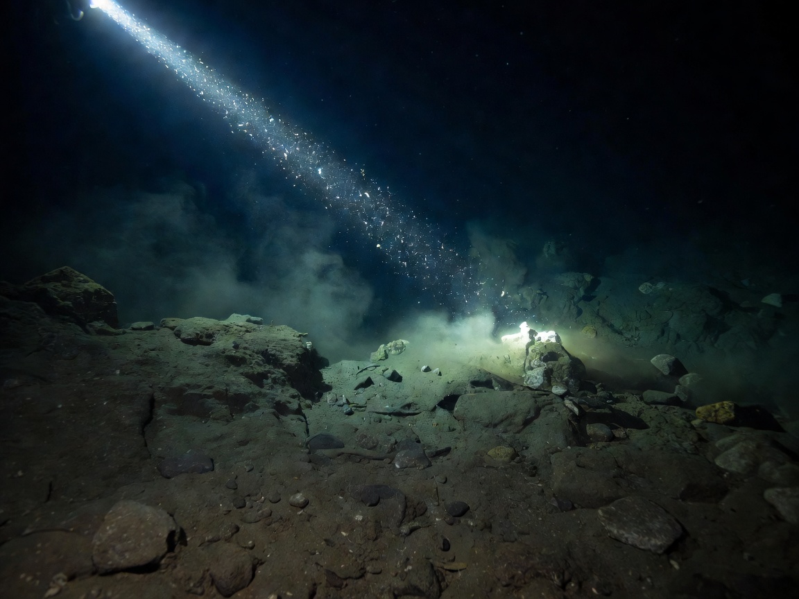 High intensity subsea optical searchlight illuminating abyssal ocean waters