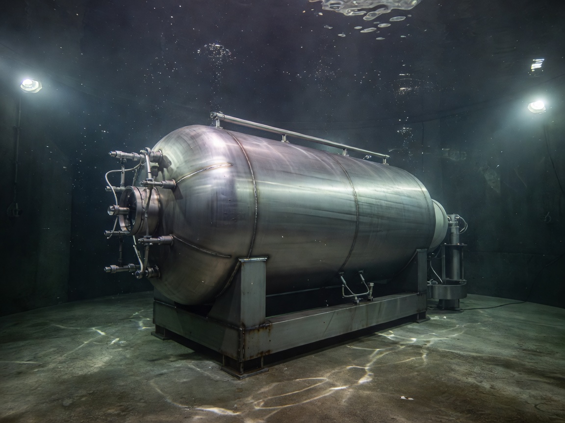 Titanium hyperbaric pressure testing chamber performing subsea stress test